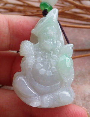 Certified Hand Carved Green Natural Myanmar Burma Grade A Jade jadeite Ji Kung Buddha God Pendant Necklace