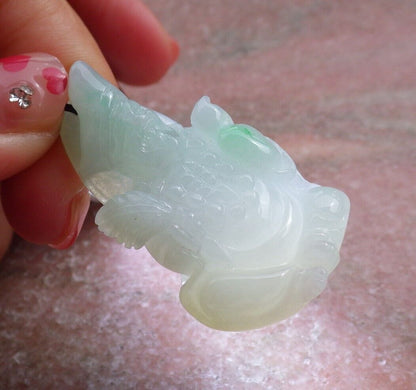 Certified Hand Carved Green Natural Myanmar Burma Grade A Jade jadeite Ji Kung Buddha God Pendant Necklace