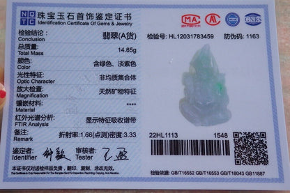 Certified Hand Carved Green Natural Myanmar Burma Grade A Jade jadeite Ji Kung Buddha God Pendant Necklace