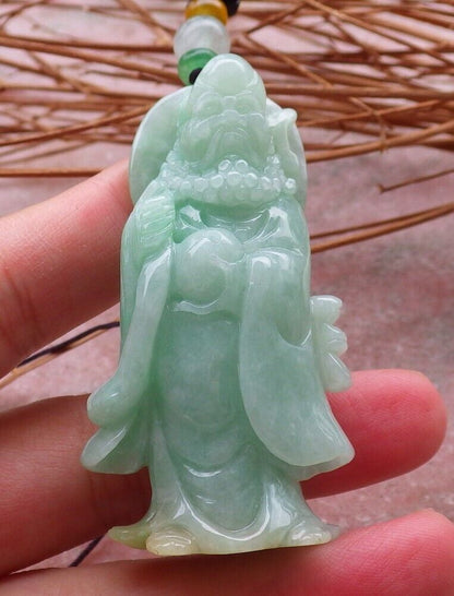 Certified Hand Carved Green Natural Myanmar Burma Grade A Jade jadeite Da Mo Buddha God Pendant Necklace