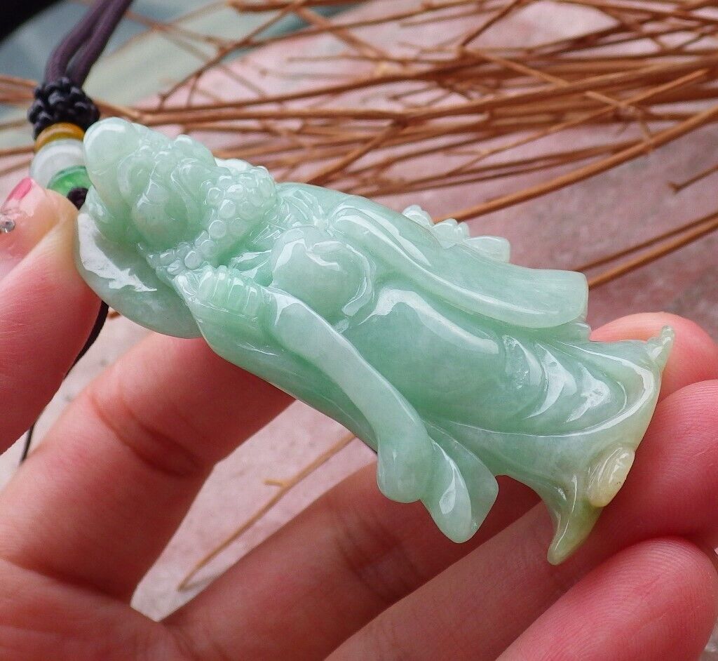 Certified Hand Carved Green Natural Myanmar Burma Grade A Jade jadeite Da Mo Buddha God Pendant Necklace