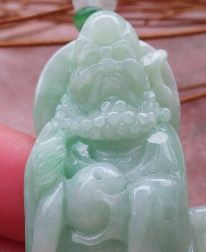 Certified Hand Carved Green Natural Myanmar Burma Grade A Jade jadeite Da Mo Buddha God Pendant Necklace