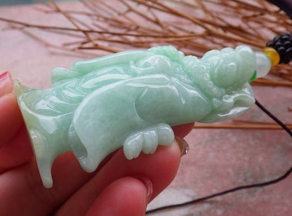 Certified Hand Carved Green Natural Myanmar Burma Grade A Jade jadeite Da Mo Buddha God Pendant Necklace