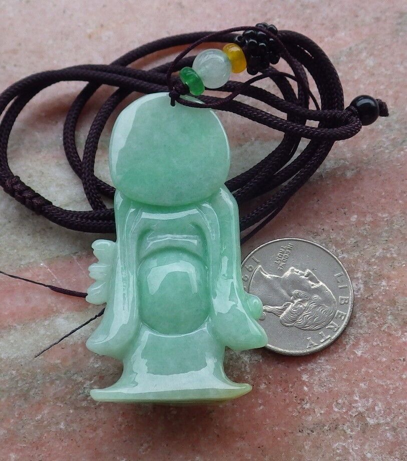 Certified Hand Carved Green Natural Myanmar Burma Grade A Jade jadeite Da Mo Buddha God Pendant Necklace