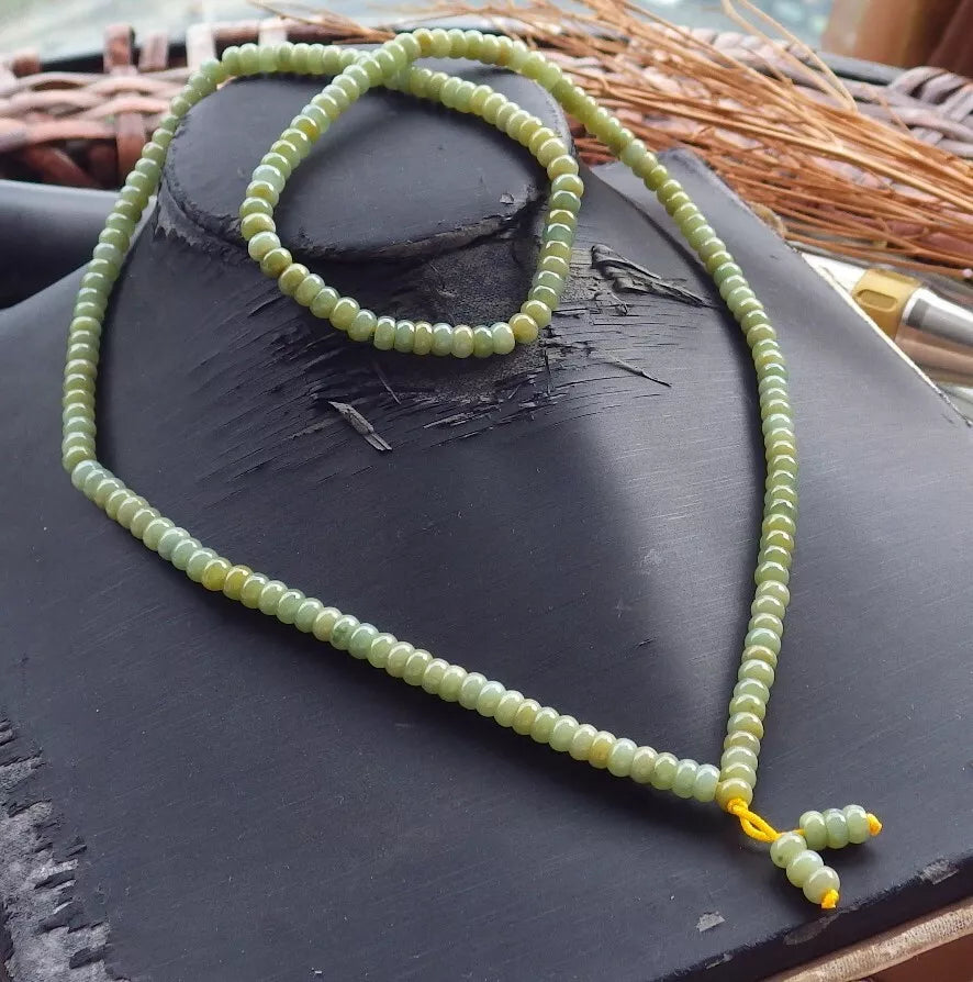 Certified Yellow Green Natural A Jade Jadeite Bead Beads Necklace 24 inches