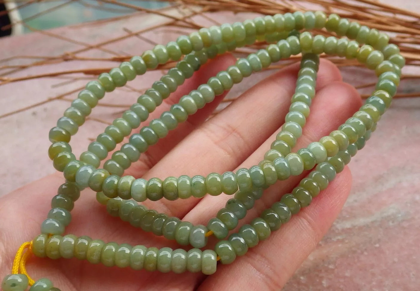 Certified Yellow Green Natural A Jade Jadeite Bead Beads Necklace 24 inches