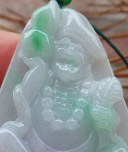 Certified Hand Carved Green Natural Myanmar Burma Grade A Jade jadeite Ji Kung Buddha God Gourd Pendant Necklace