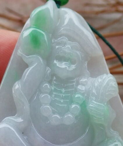 Certified Hand Carved Green Natural Myanmar Burma Grade A Jade jadeite Ji Kung Buddha God Gourd Pendant Necklace