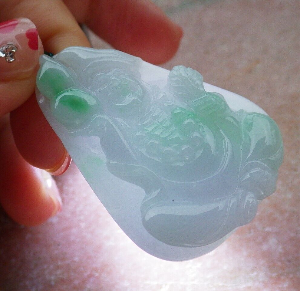 Certified Hand Carved Green Natural Myanmar Burma Grade A Jade jadeite Ji Kung Buddha God Gourd Pendant Necklace