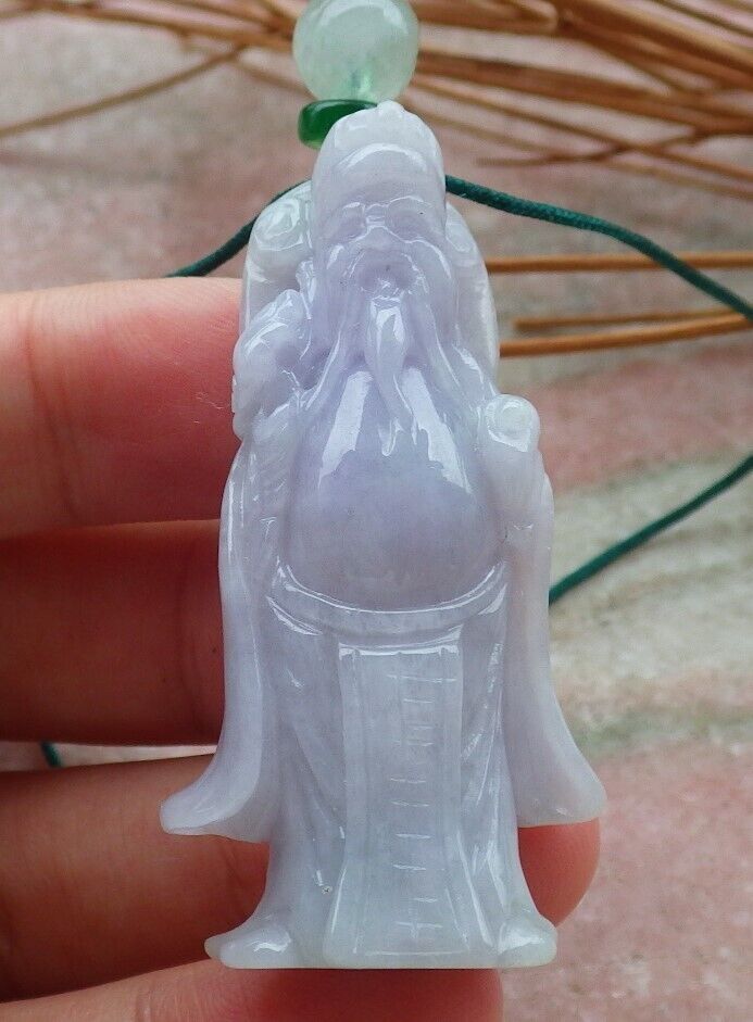 Certified Hand Carved Natural Myanmar Burma A Jade jadeite Buddha Money God Pendant Necklace