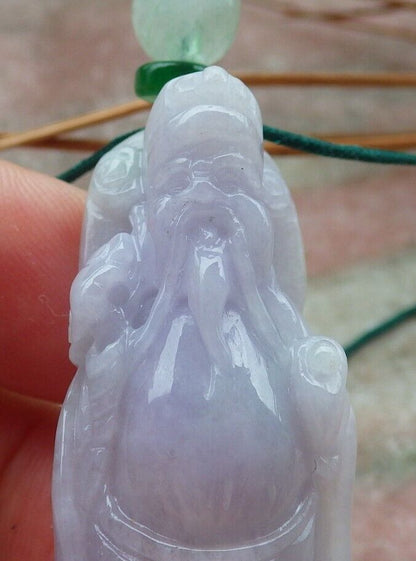 Certified Hand Carved Natural Myanmar Burma A Jade jadeite Buddha Money God Pendant Necklace