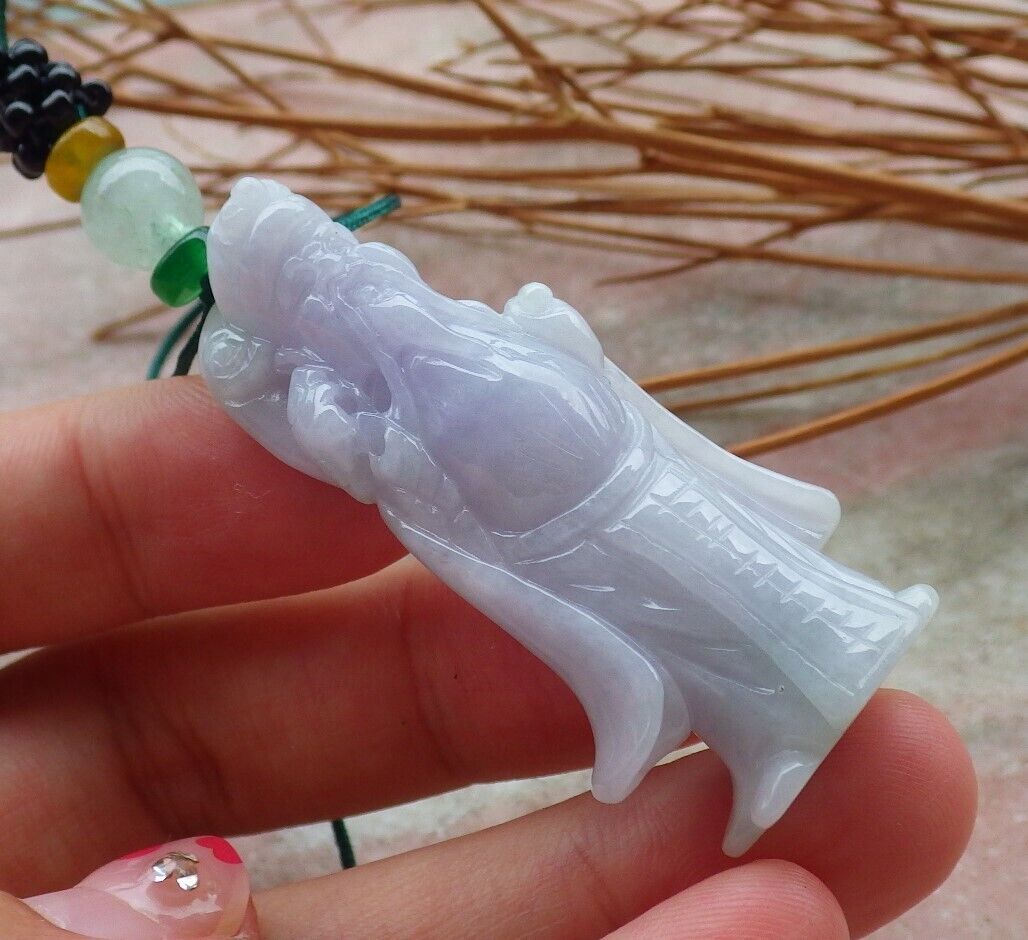 Certified Hand Carved Natural Myanmar Burma A Jade jadeite Buddha Money God Pendant Necklace