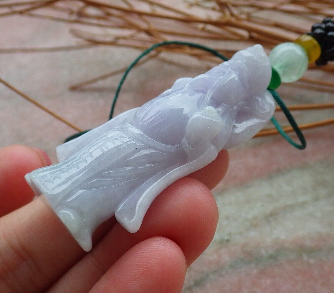 Certified Hand Carved Natural Myanmar Burma A Jade jadeite Buddha Money God Pendant Necklace