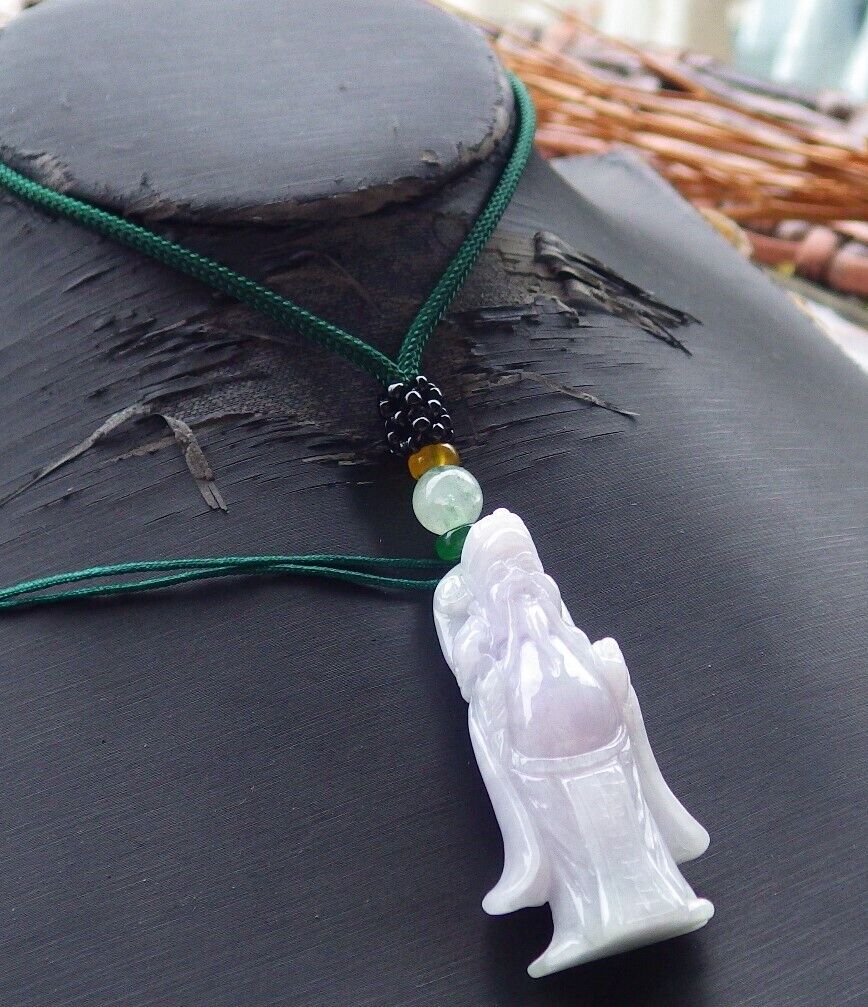 Certified Hand Carved Natural Myanmar Burma A Jade jadeite Buddha Money God Pendant Necklace