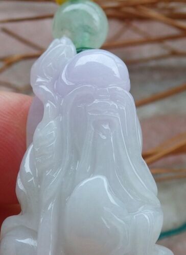 Certified Hand Carved Natural Lavender Myanmar Burma Grade A Jade jadeite Longevity God Pendant Necklace