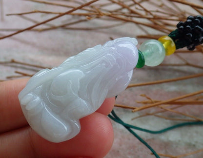 Certified Hand Carved Natural Lavender Myanmar Burma Grade A Jade jadeite Longevity God Pendant Necklace