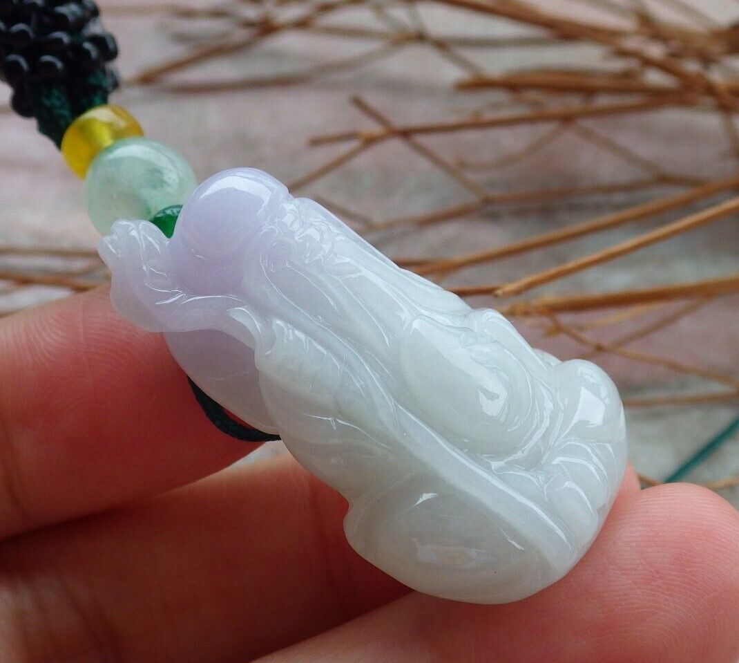 Certified Hand Carved Natural Lavender Myanmar Burma Grade A Jade jadeite Longevity God Pendant Necklace