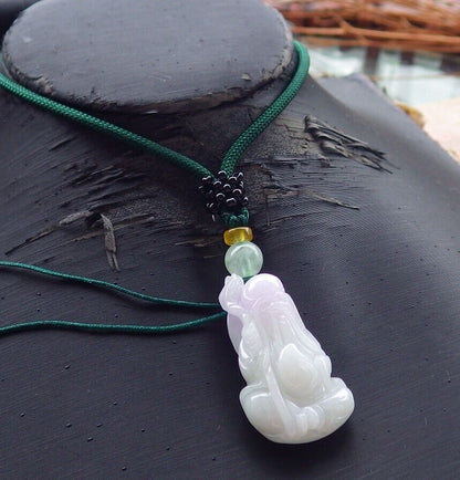 Certified Hand Carved Natural Lavender Myanmar Burma Grade A Jade jadeite Longevity God Pendant Necklace