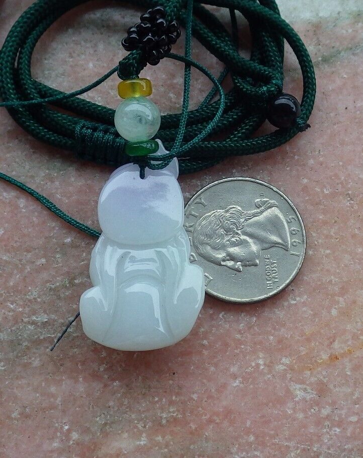 Certified Hand Carved Natural Lavender Myanmar Burma Grade A Jade jadeite Longevity God Pendant Necklace