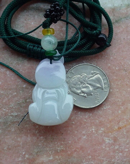 Certified Hand Carved Natural Lavender Myanmar Burma Grade A Jade jadeite Longevity God Pendant Necklace