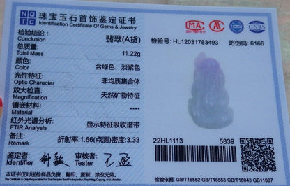 Certified Hand Carved Natural Lavender Myanmar Burma Grade A Jade jadeite Longevity God Pendant Necklace