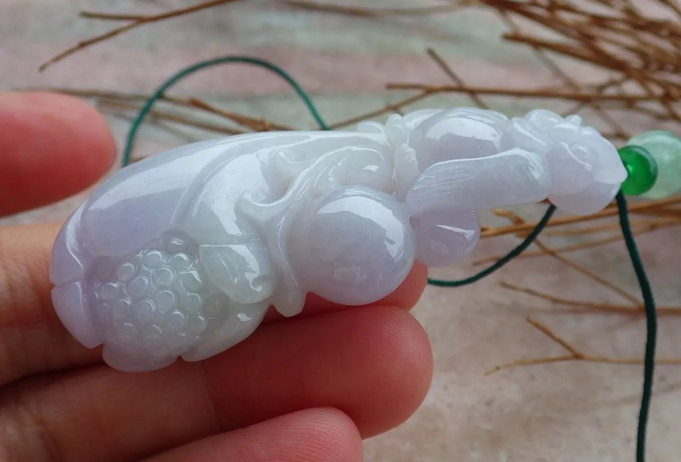 Certified Hand Carved Natural Myanmar Burma A Jade jadeite Owl Lotus Flower Ruyi Pendant Necklace