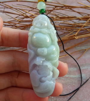 Certified Hand Carved Natural Myanmar Burma A Jade jadeite Buddha God Flower Lucky Amulet Pendant Necklace