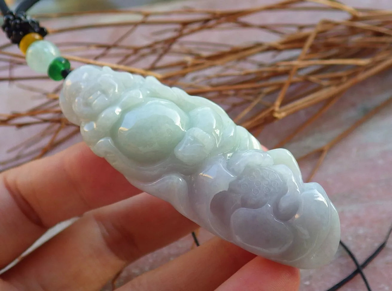 Certified Hand Carved Natural Myanmar Burma A Jade jadeite Buddha God Flower Lucky Amulet Pendant Necklace