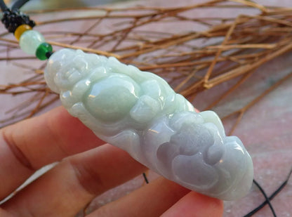 Certified Hand Carved Natural Myanmar Burma A Jade jadeite Buddha God Flower Lucky Amulet Pendant Necklace