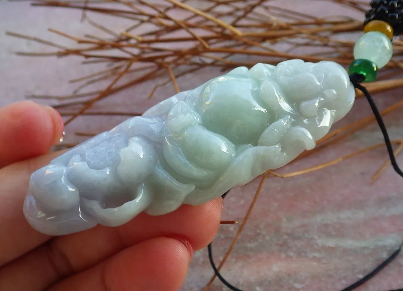 Certified Hand Carved Natural Myanmar Burma A Jade jadeite Buddha God Flower Lucky Amulet Pendant Necklace