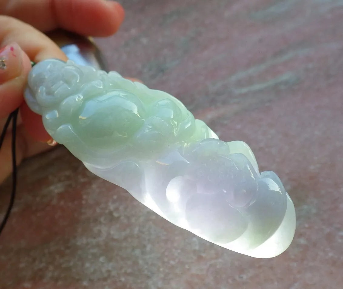 Certified Hand Carved Natural Myanmar Burma A Jade jadeite Buddha God Flower Lucky Amulet Pendant Necklace