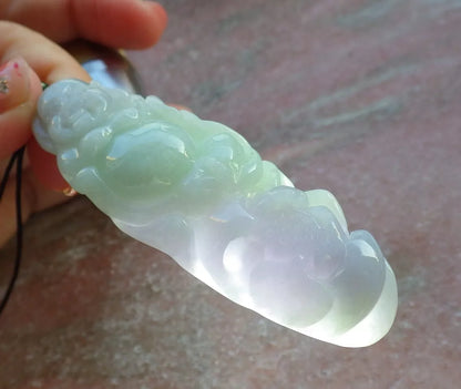 Certified Hand Carved Natural Myanmar Burma A Jade jadeite Buddha God Flower Lucky Amulet Pendant Necklace