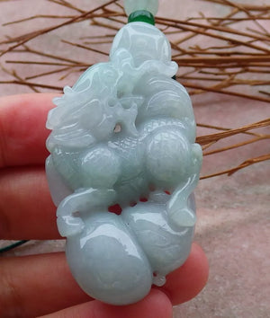 Certified Hand Carved Natural Myanmar Burma Grade A Jade jadeite Dragon Bead Lucky Amulet Pendant Necklace