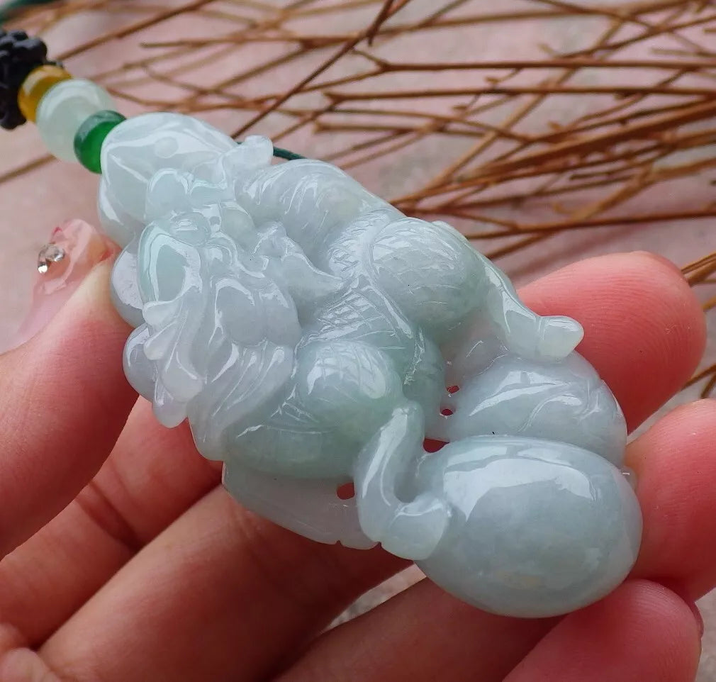 Certified Hand Carved Natural Myanmar Burma Grade A Jade jadeite Dragon Bead Lucky Amulet Pendant Necklace