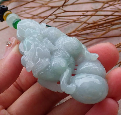 Certified Hand Carved Natural Myanmar Burma Grade A Jade jadeite Dragon Bead Lucky Amulet Pendant Necklace