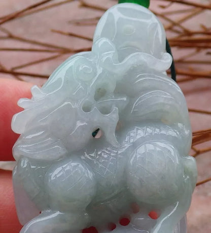 Certified Hand Carved Natural Myanmar Burma Grade A Jade jadeite Dragon Bead Lucky Amulet Pendant Necklace