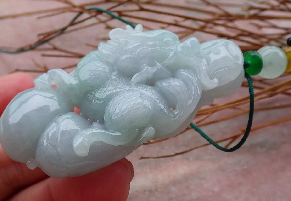 Certified Hand Carved Natural Myanmar Burma Grade A Jade jadeite Dragon Bead Lucky Amulet Pendant Necklace