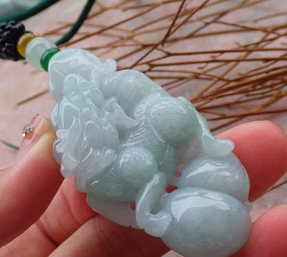 Certified Hand Carved Natural Myanmar Burma Grade A Jade jadeite Dragon Bead Lucky Amulet Pendant Necklace