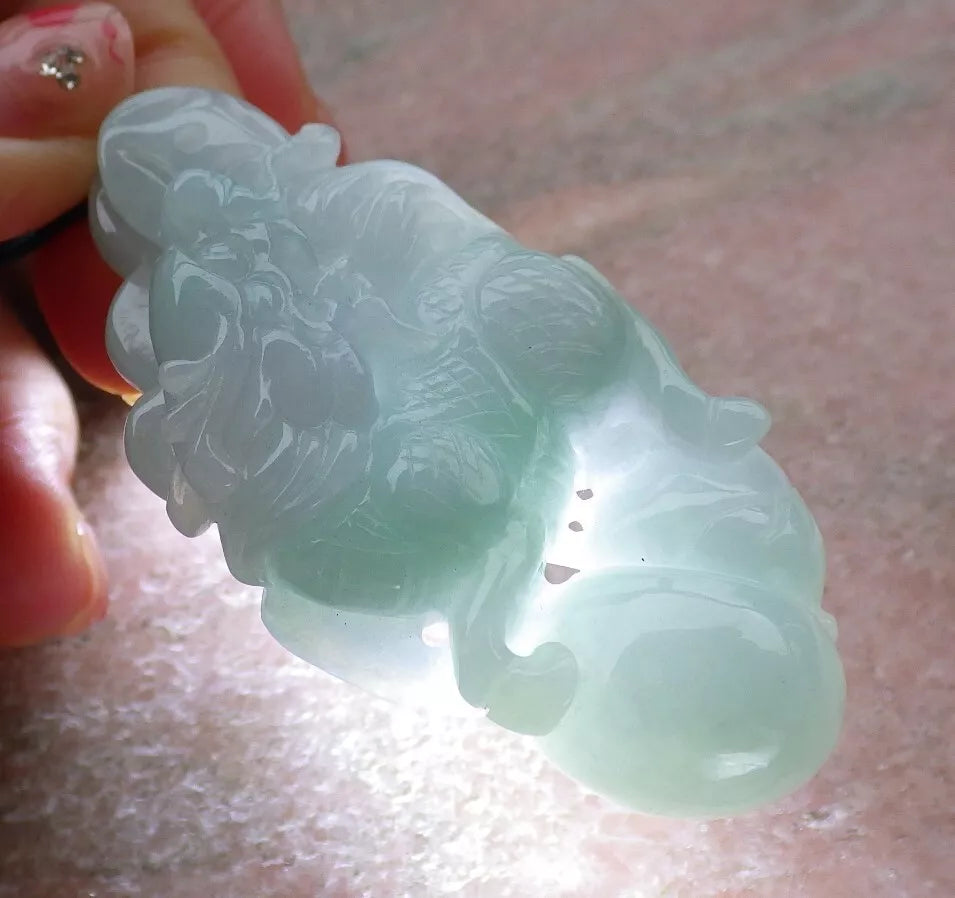 Certified Hand Carved Natural Myanmar Burma Grade A Jade jadeite Dragon Bead Lucky Amulet Pendant Necklace