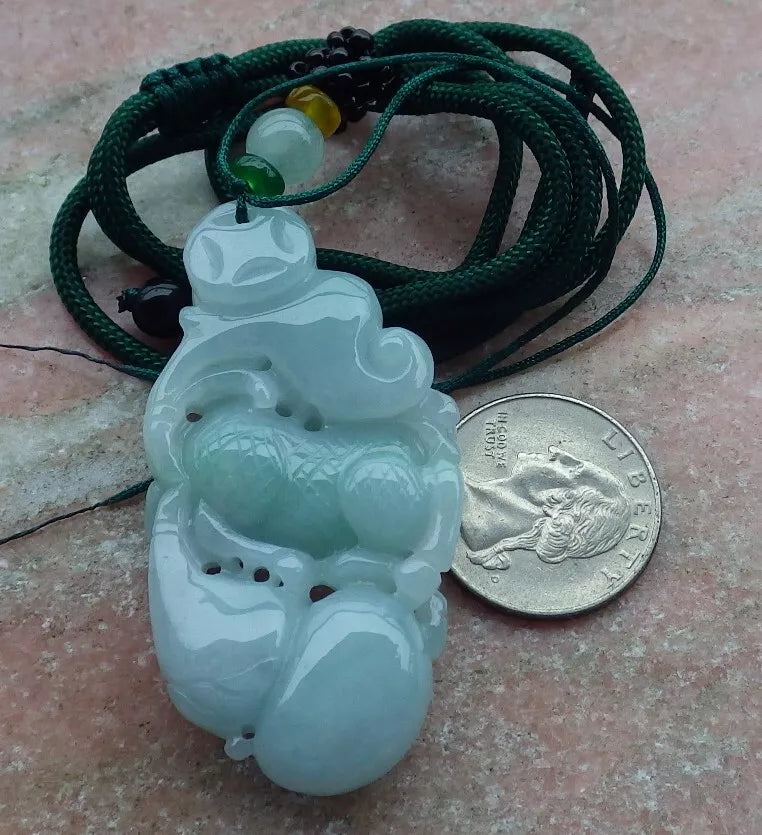 Certified Hand Carved Natural Myanmar Burma Grade A Jade jadeite Dragon Bead Lucky Amulet Pendant Necklace