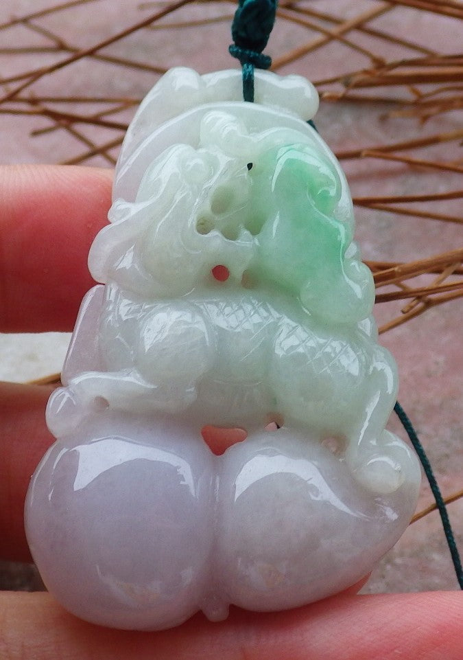 Certified Hand Carved Lavender Natural Myanmar Burma A Jade jadeite Dragon Kai Lun Pendant Necklace