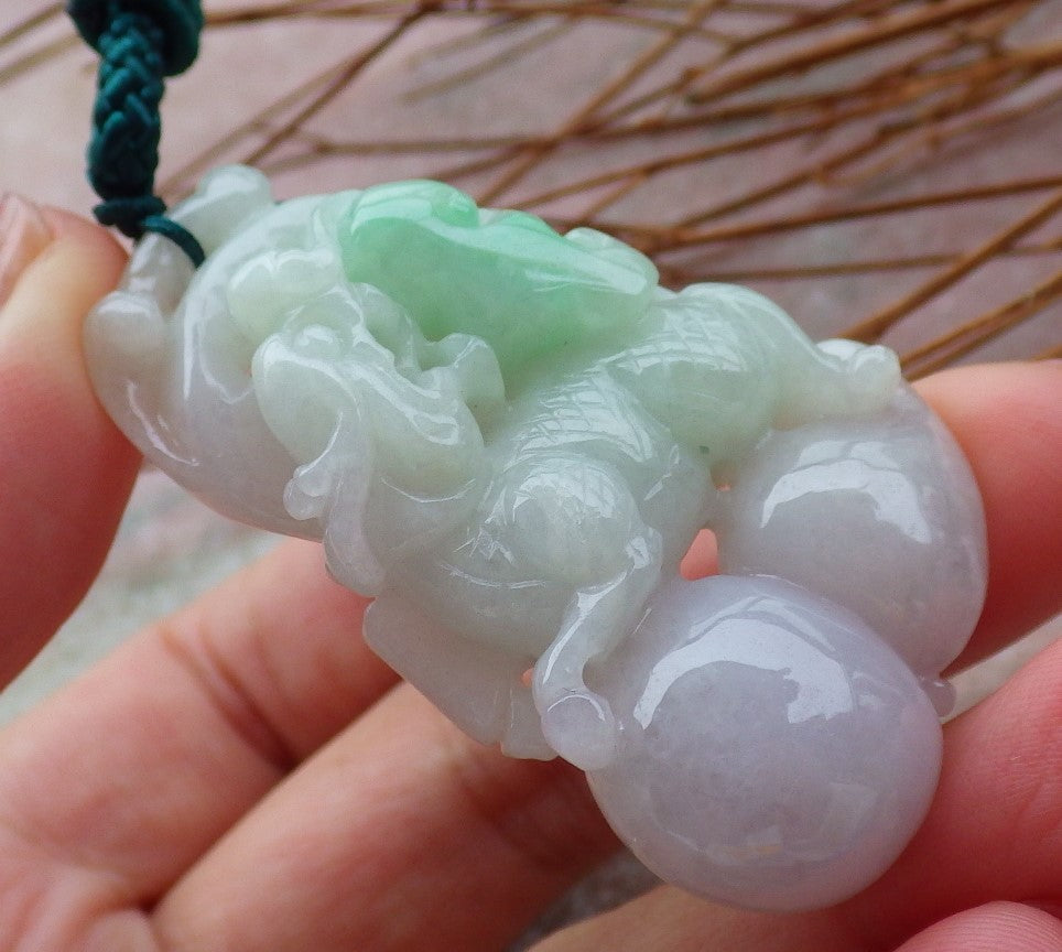 Certified Hand Carved Lavender Natural Myanmar Burma A Jade jadeite Dragon Kai Lun Pendant Necklace