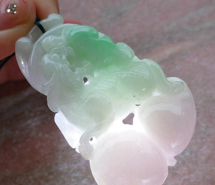 Certified Hand Carved Lavender Natural Myanmar Burma A Jade jadeite Dragon Kai Lun Pendant Necklace