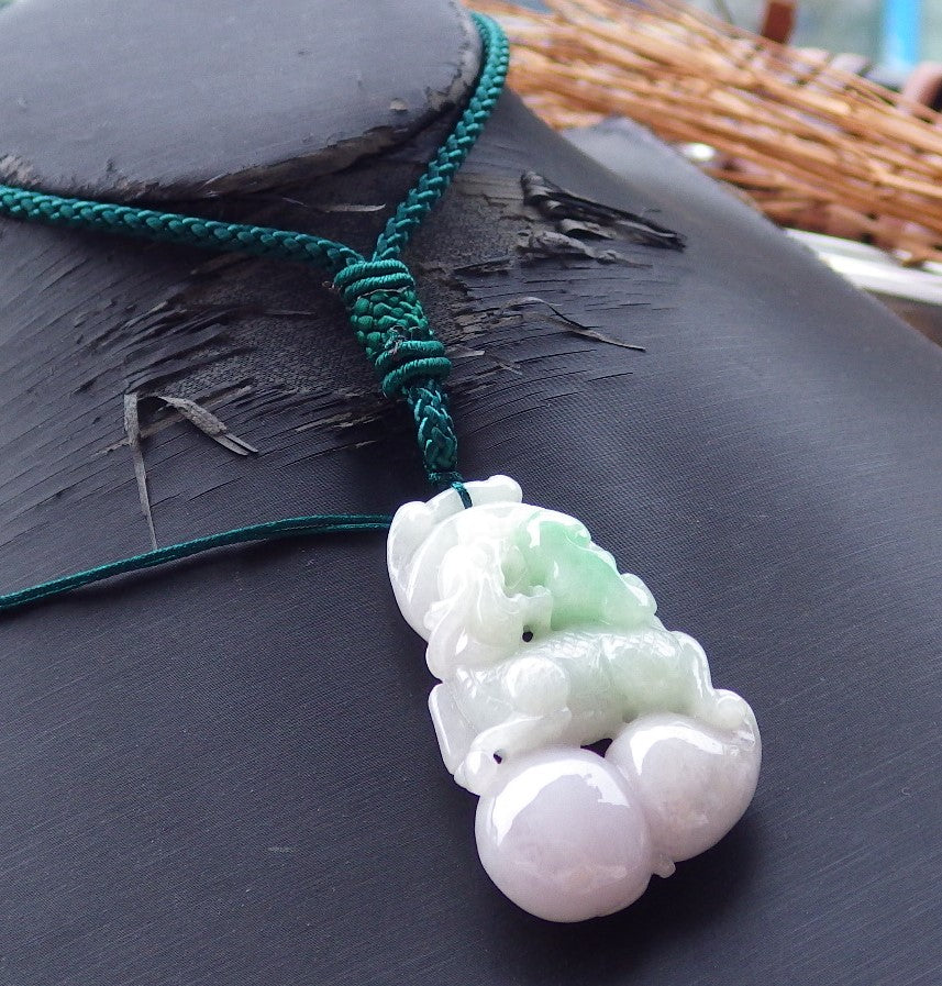 Certified Hand Carved Lavender Natural Myanmar Burma A Jade jadeite Dragon Kai Lun Pendant Necklace