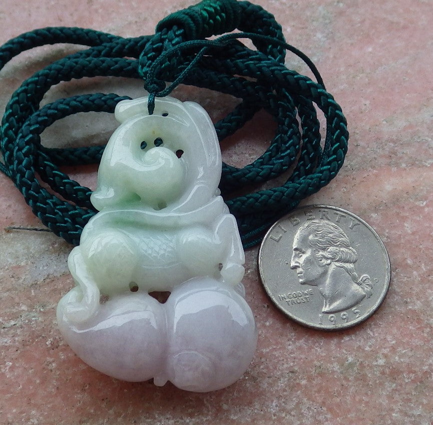 Certified Hand Carved Lavender Natural Myanmar Burma A Jade jadeite Dragon Kai Lun Pendant Necklace