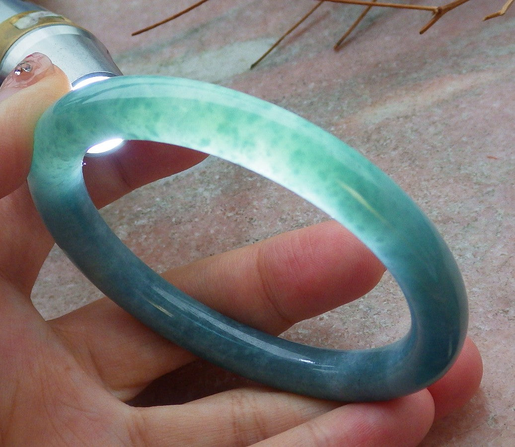 Certified Hand Carved Green Natural Myanmar Burma Grade A JADE Jadeite Round Circle Bangle Bracelet 57mm