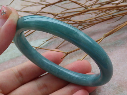 Certified Hand Carved Green Natural Myanmar Burma Grade A JADE Jadeite Round Circle Bangle Bracelet 57mm