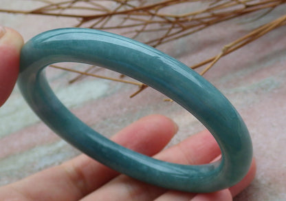 Certified Hand Carved Green Natural Myanmar Burma Grade A JADE Jadeite Round Circle Bangle Bracelet 57mm