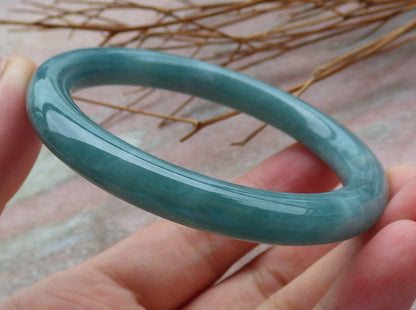 Certified Hand Carved Green Natural Myanmar Burma Grade A JADE Jadeite Round Circle Bangle Bracelet 57mm