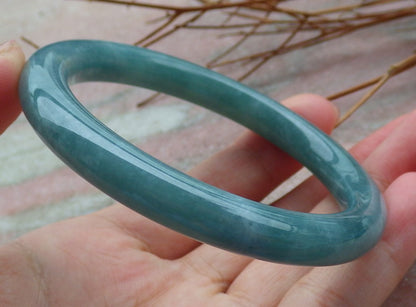 Certified Hand Carved Green Natural Myanmar Burma Grade A JADE Jadeite Round Circle Bangle Bracelet 57mm